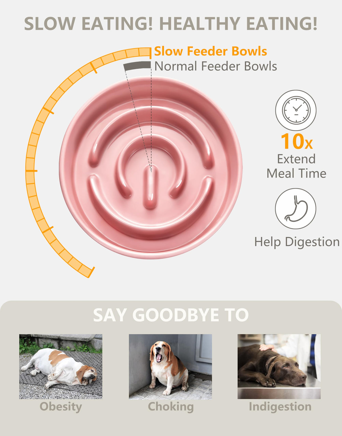 Ceramic Slow Feeder Dog Bowls (Pink / 8 Inches)
