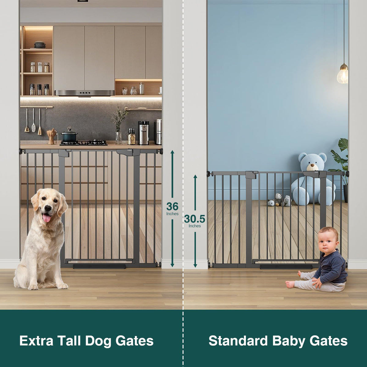 36" Extra Tall Baby Gate for Stairs (Black / 30-48"W x 36"H)