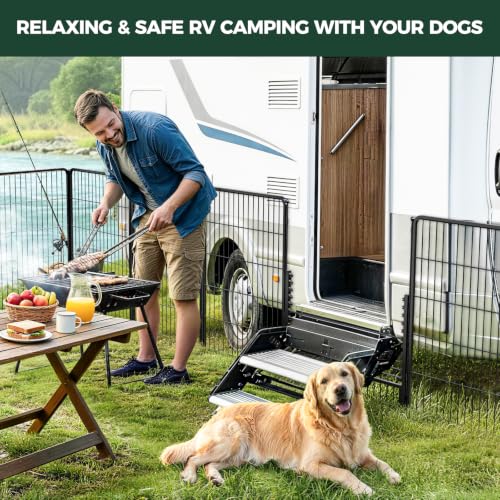 Rollick Dog Playpen with RV Step Grid for RV Camping (Black / 40"H)