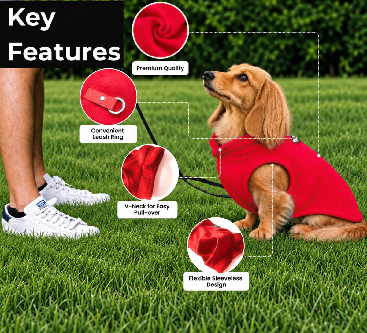 Dog Fleece Vest Sweater with Leash Ring (XS (2-4lbs) / Red)