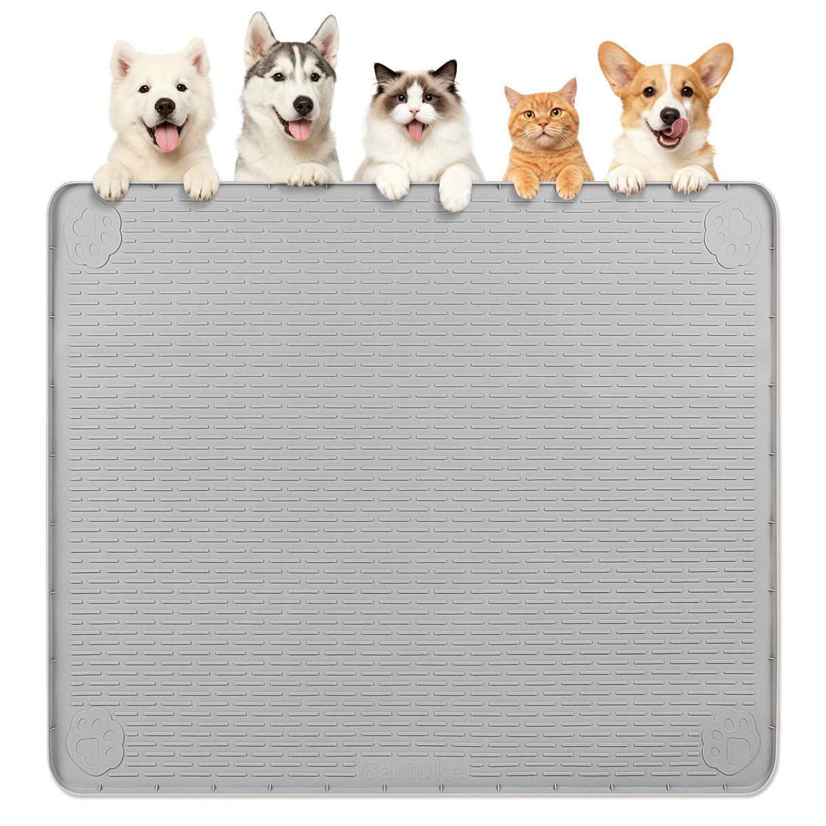Dog Food Mat 40''x40'' Extra Large Dog Mat for Food and Water (40"L x 40"W / Light Grey)