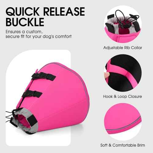 Soft Cone for Dogs to Stop Licking Dog Cone with Reflective Trims (Pink / Large)