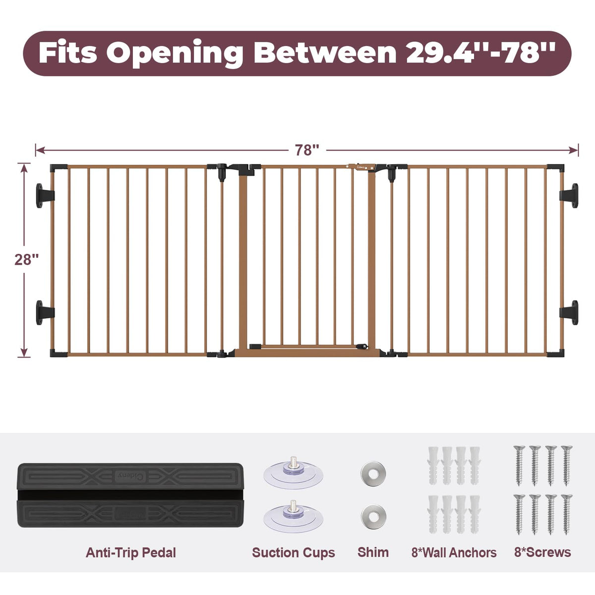 29.4 78" Extra Wide Baby Gate (Brown / 78" Wide)