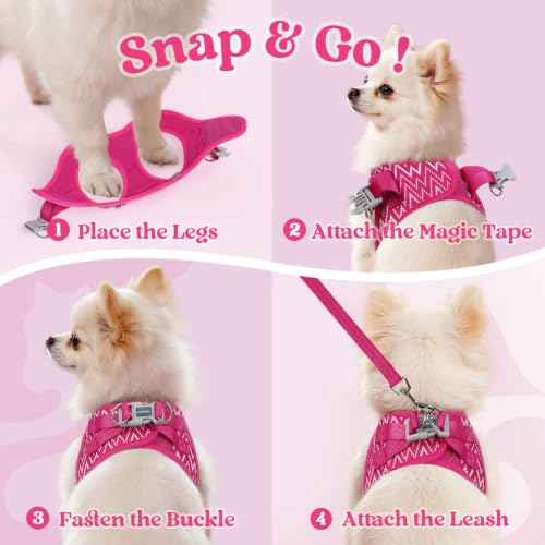 Dog Harness Small Sized and Leash Set (Rose Red Wave / S (Chest: 15.1"-16.5"))