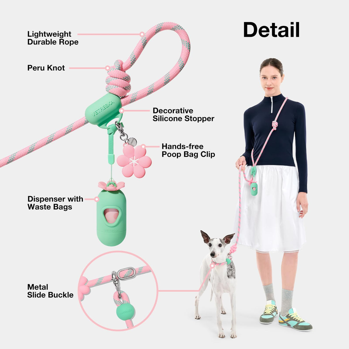 Hands Free Dog Leash (Flora Pink)