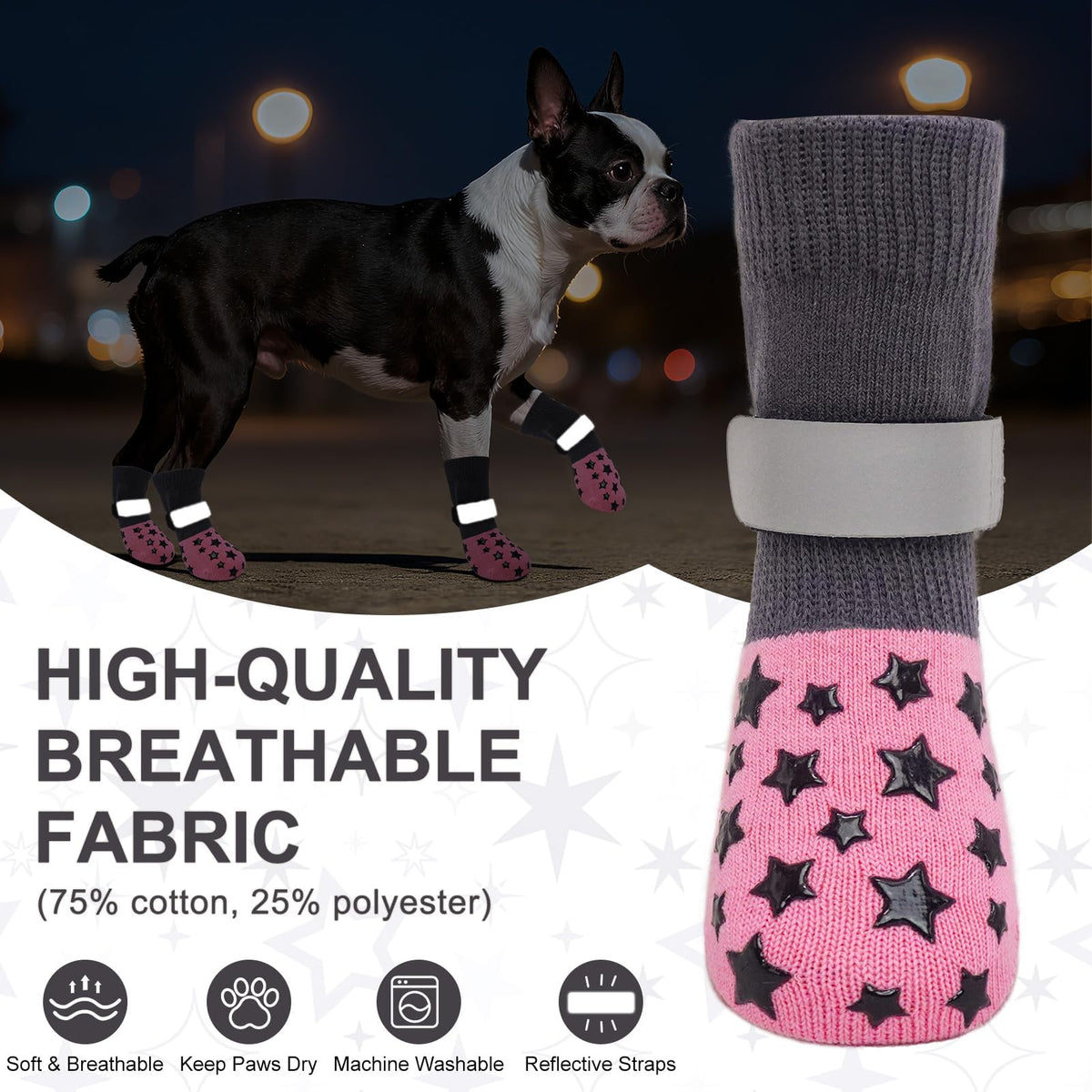 Dog Socks to Prevent Licking Paws Double Sided Grip Traction (PINK / XL(3.1"-3.5" W | Pack of 4))