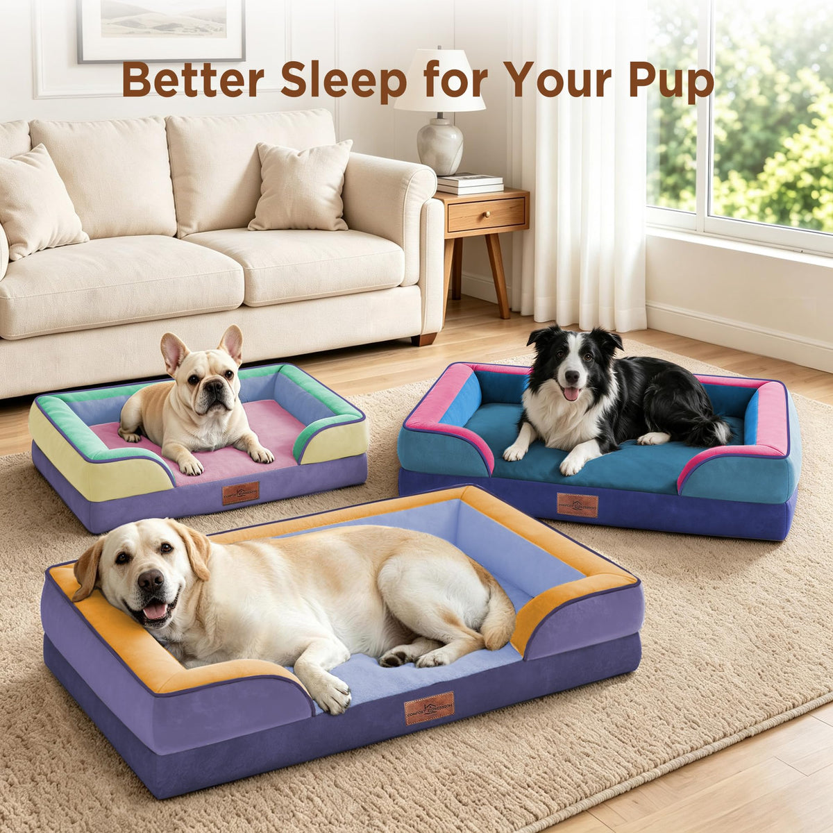 Orthopedic Dog Bed for Extra Large Dogs with Bolster (42.0"L x 30.0"W x 8.5"Th / Twilight Wave)