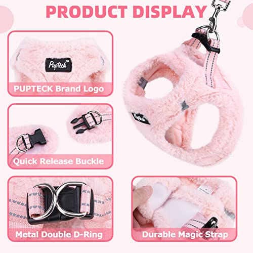Dog Harness Collar and Leash Set No Pull for Small Medium Sized (Plush Pink / M (CHEST 16"-18"))