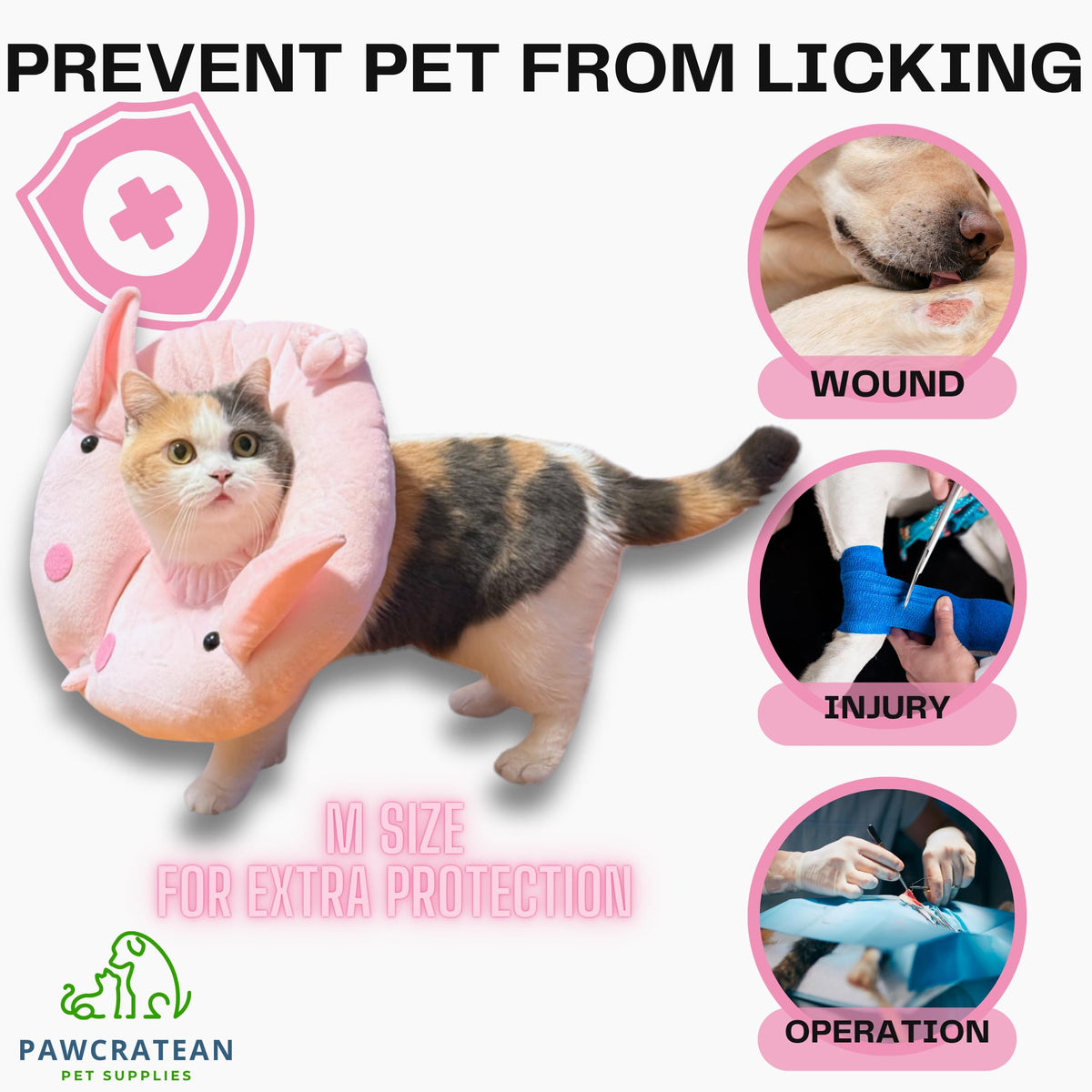 Adjustable Comfy Flower Style Elizabeth Collar for Cats Puppies Soft Recovery Cone Pet Protective Neck Collar (Pink Pig (Open Ring) / Medium)