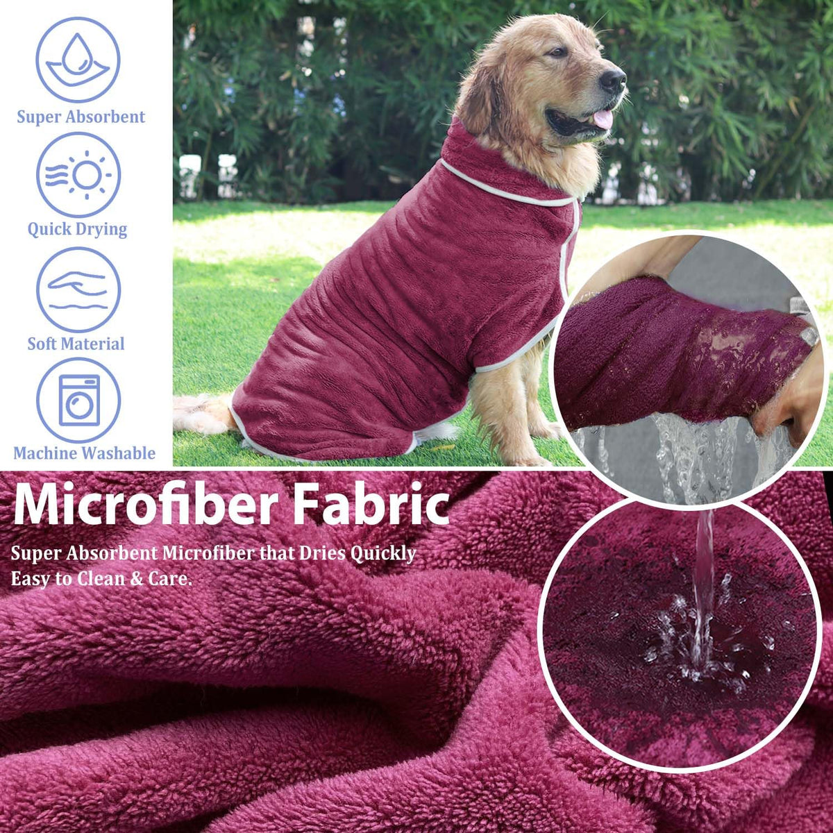 Dog Bathrobe Towel Drying Coat (Blue / XX-Large)