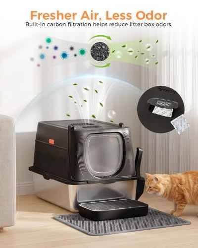 XL Stainless Steel Cat Litter Box with Lid (Black / 24" L × 16" W × 16" H)