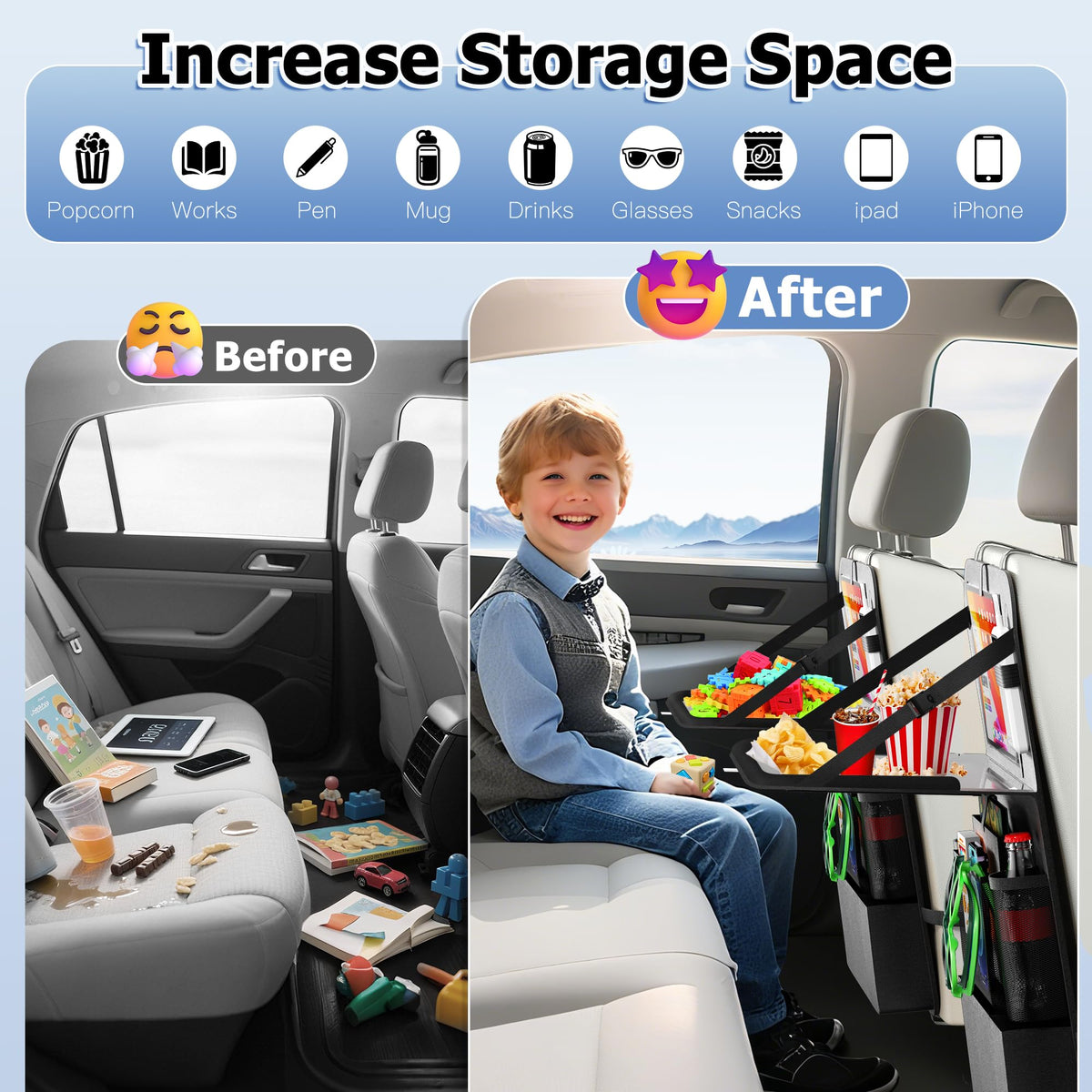 Backseat Car Organizer with Foldable Tray (1 Pack)