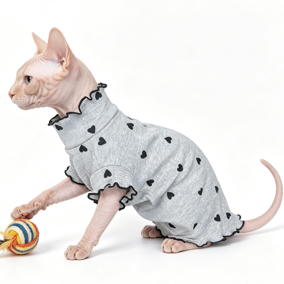 Pure Cotton Sphynx Cat Clothes Sweater Shirt Pet Apparel (Grey / Large)