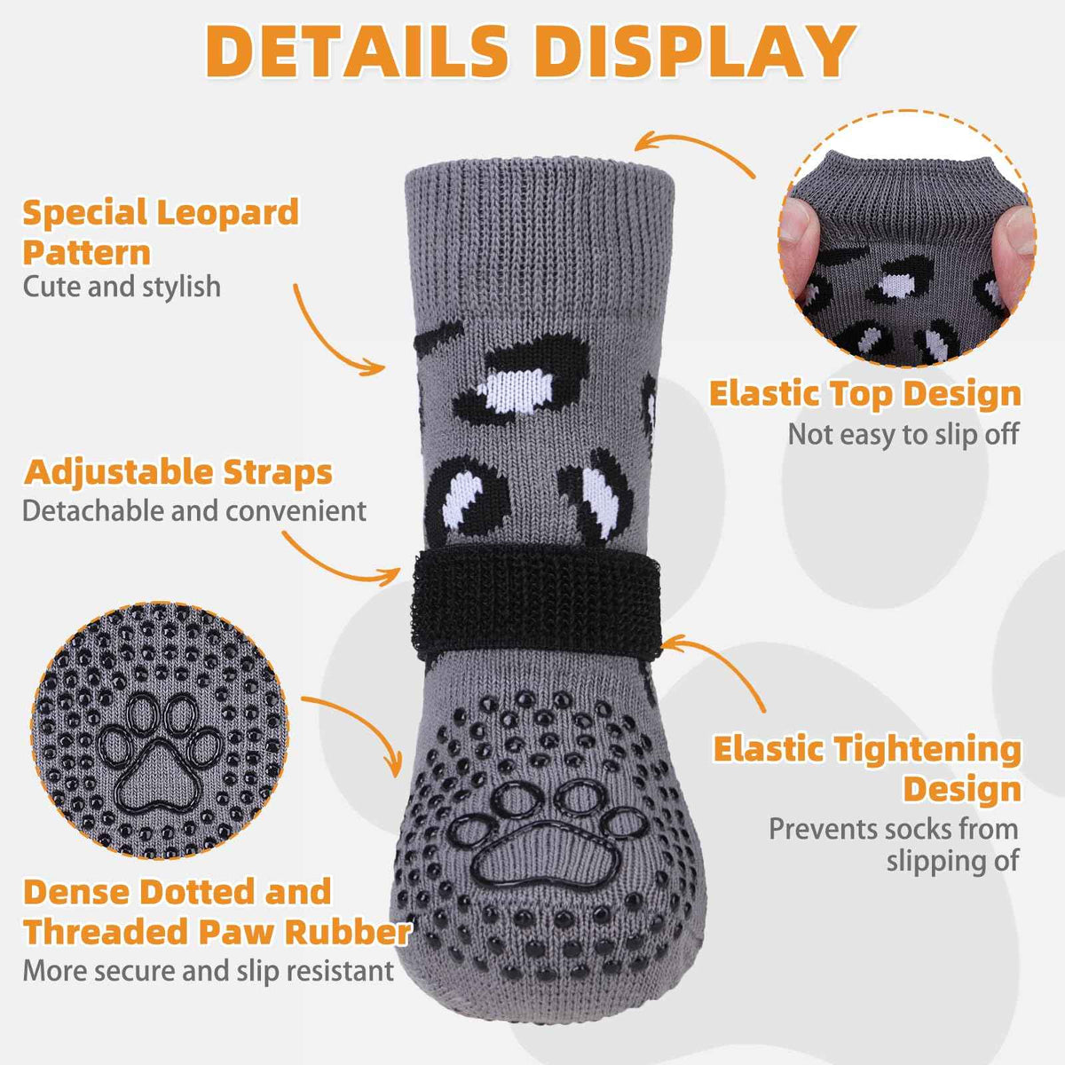 Dog Socks for Hot (Leopard Grey / X-Large (4 Pack))