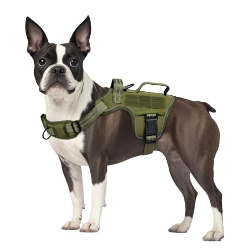 Dog Harness Tactical No Pull for Small Sized Dog with Handle (Green / S(Neck:16-22",Chest:20-28"),18-35 lbs)