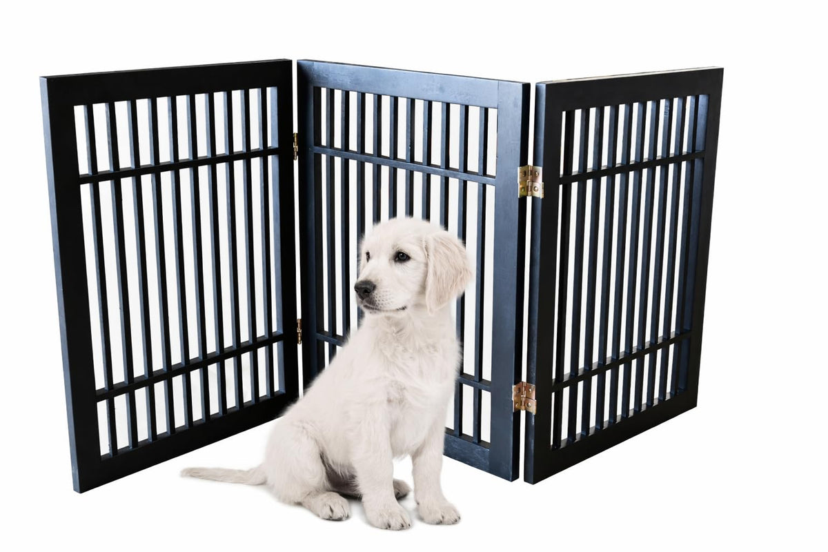 Freestanding Wooden Dog Gate (3 Panel 24" Tall / Black Pet Gate)