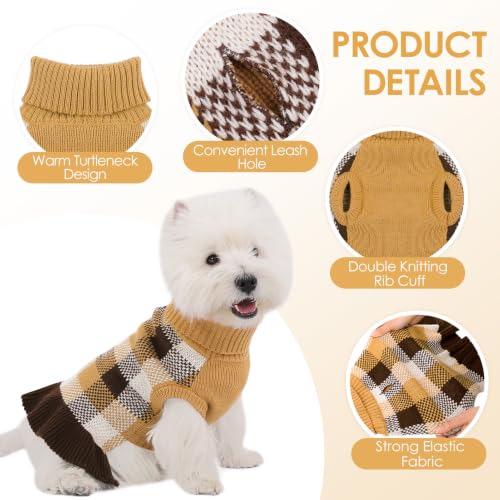 Dog Sweater Dress Plaid Knitwear for Small Dogs Girl Christmas Clothes (Coffee / X-Small)