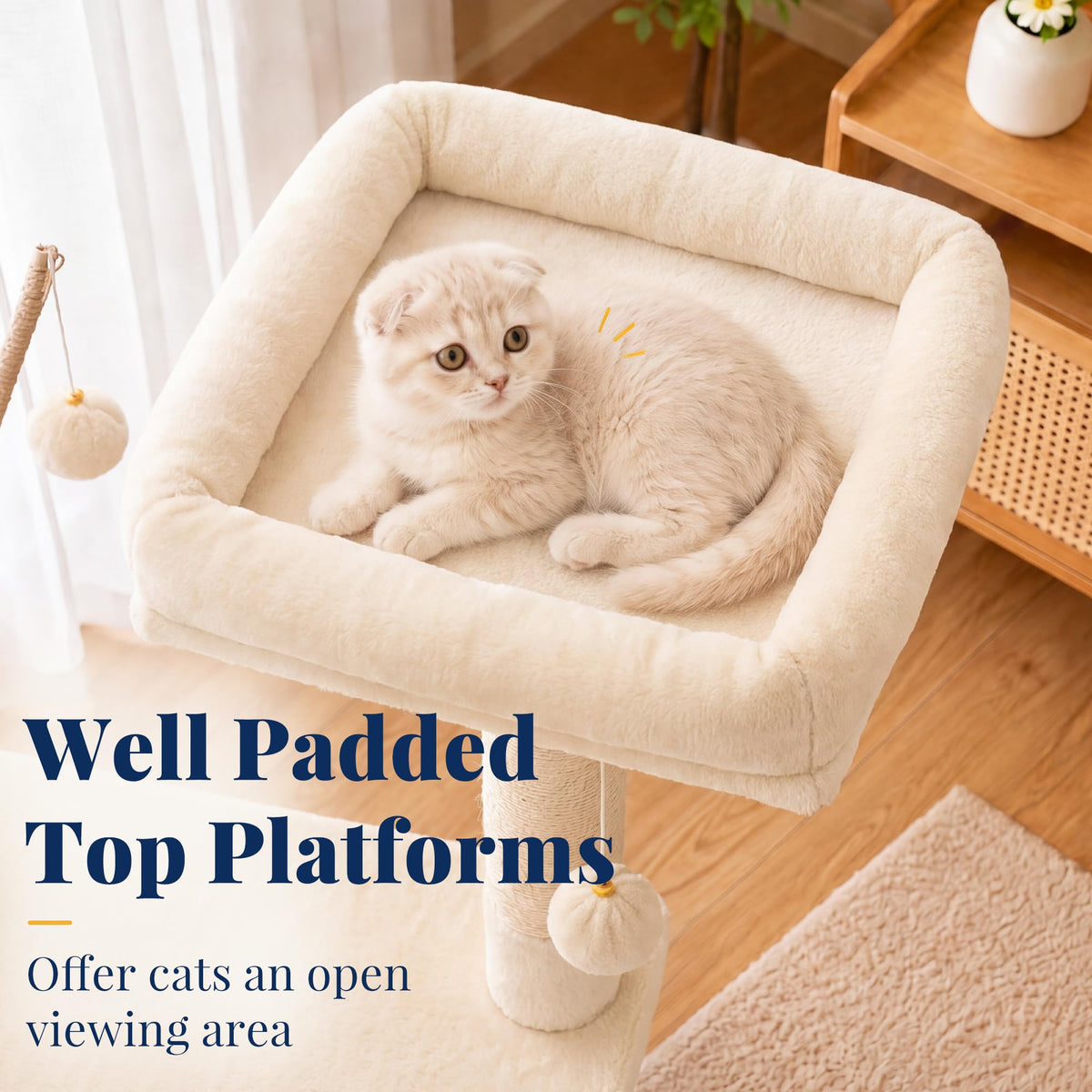 Cat Tree Tower with Padded Platform Bed (53 Inch / Beige)