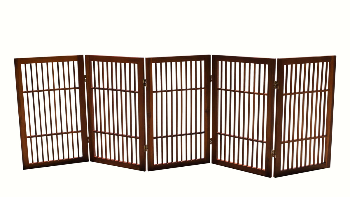 Pet Dog Gate Freestanding (5 Panel 30" Tall / Brown Pet Gate)