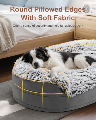 Fluffy Calming Jumbo Orthopedic Dog Beds for Extra Large Dogs (Grey / 48.0"Lx35.0"Wx7.6"H)