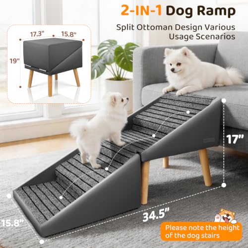 Dog Stairs for Small Dogs (Gray / 17in Couch)