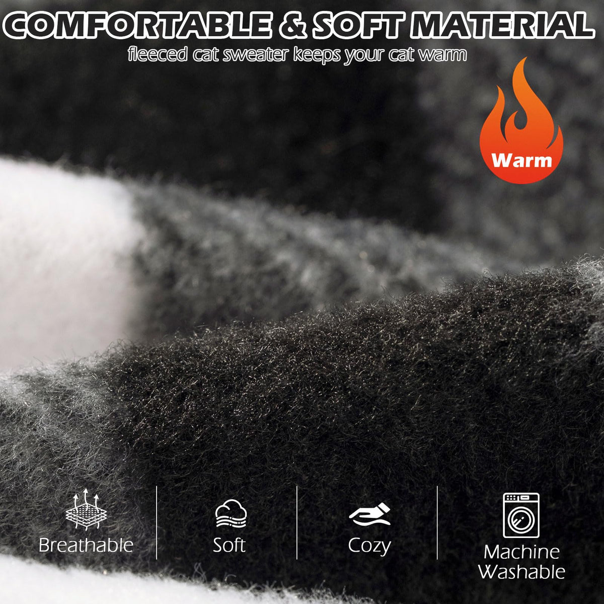 Cat Sweater Warm Fleece Pet Clothes for Cats Only (Black / Medium)