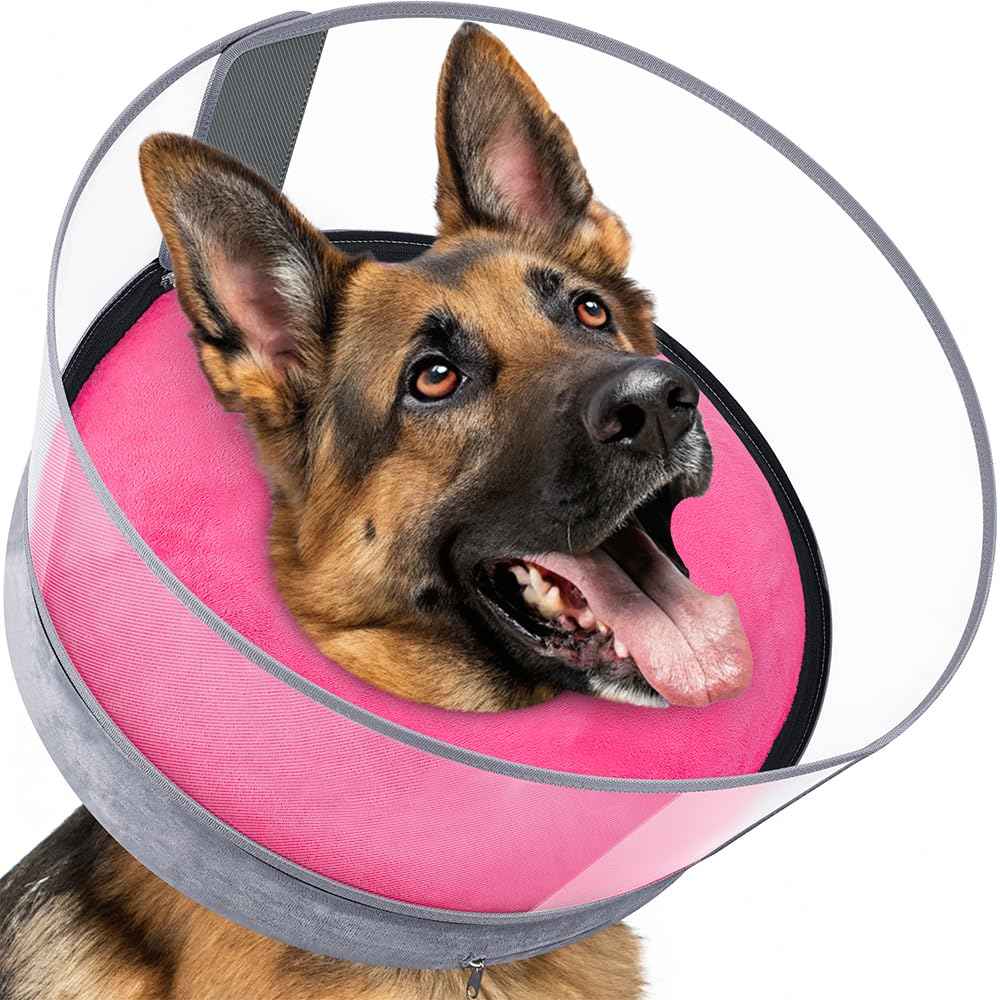 2-in-1 Inflatable Dog Donut Collar for Large Dogs After Surgery (Hot Pink / XL)