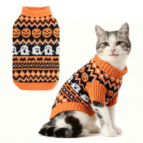 Halloween Cat Sweater for Cats Only (Orange / Small)