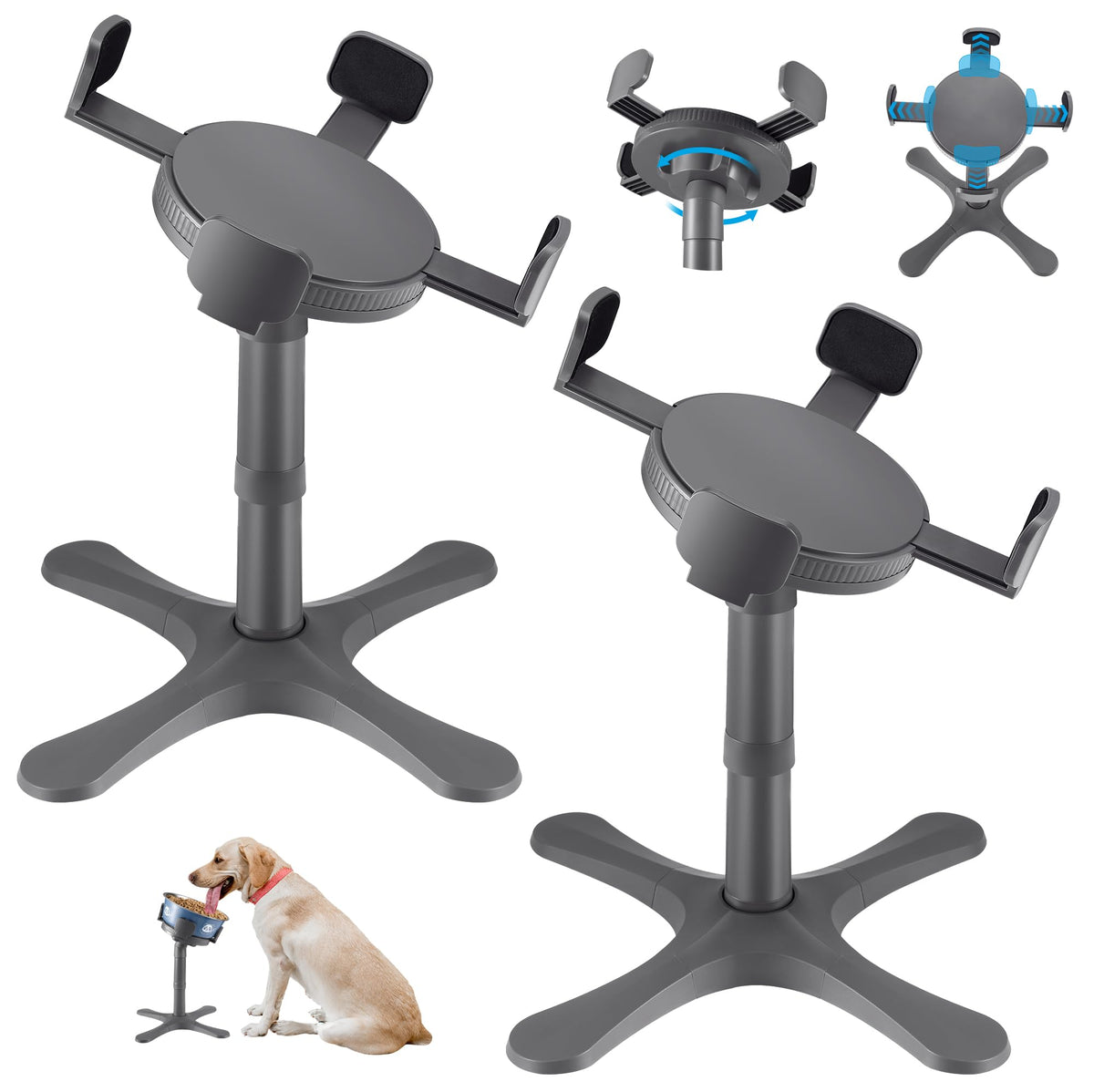 Dog Bowls Elevated Adjustable Stand (Grey / Dog Bowl Stand 2 Pack Grey)