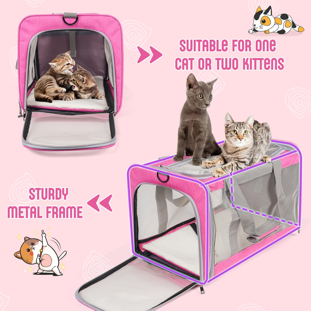 Pet Carrier for Large Cats of 20 Lbs (Pink)