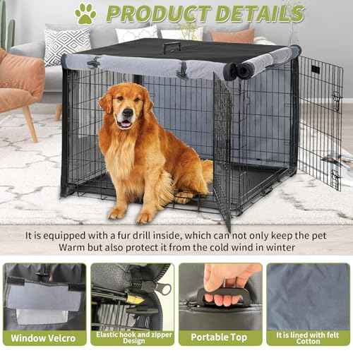 Dog Crate Cover 48 inch 1200D Heavy Duty Built (Black / 48.1"x 30.1" x 33")