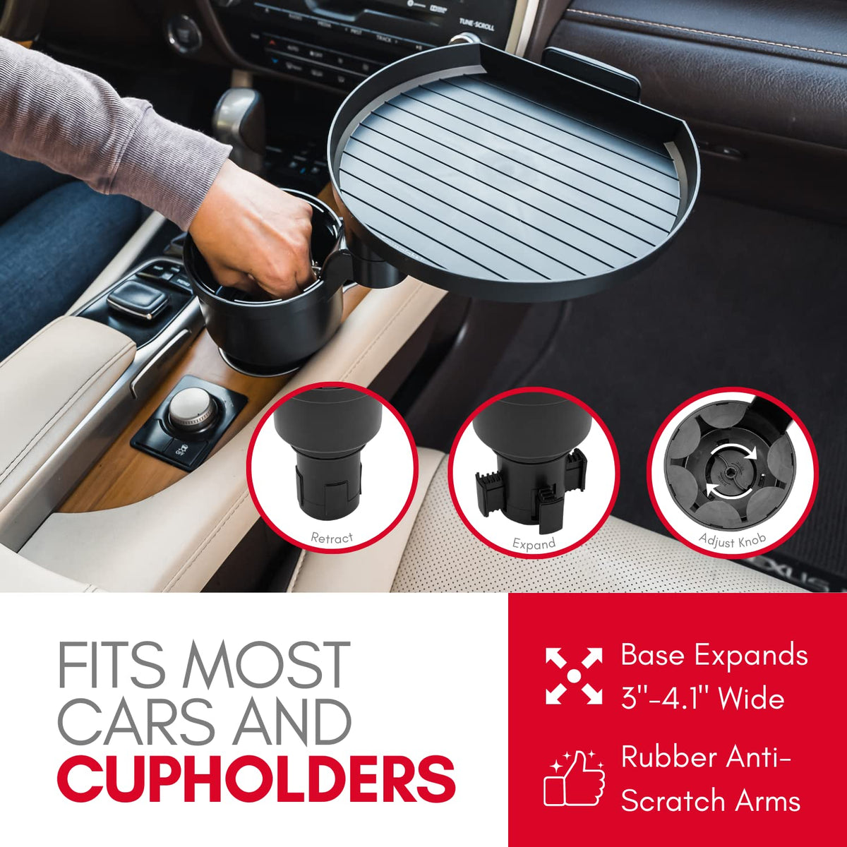 Car Cup Holder Tray and Cup Holder Expander with Phone Slot (Pro)