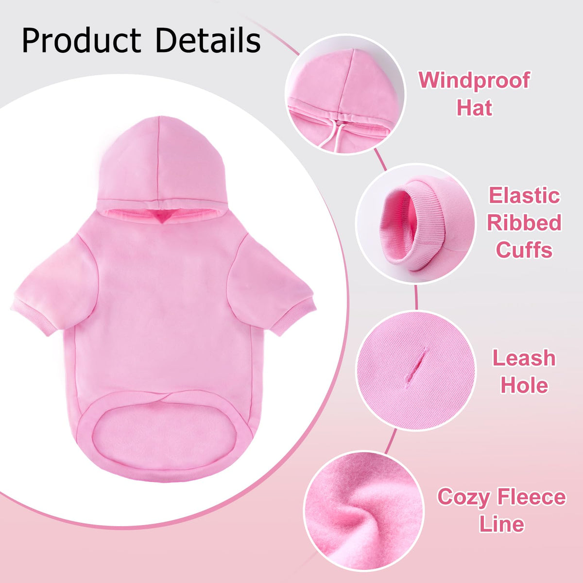 Dog Basic Hoodie Soft Dog Clothes Cold Weather Sweaters for Medium Large Dogs Cozy Fabric Warm Sweatshirt with Leash Hole for Boys (Pink / XXL (Back: 30.71",Chest:37", 55-80lbs))