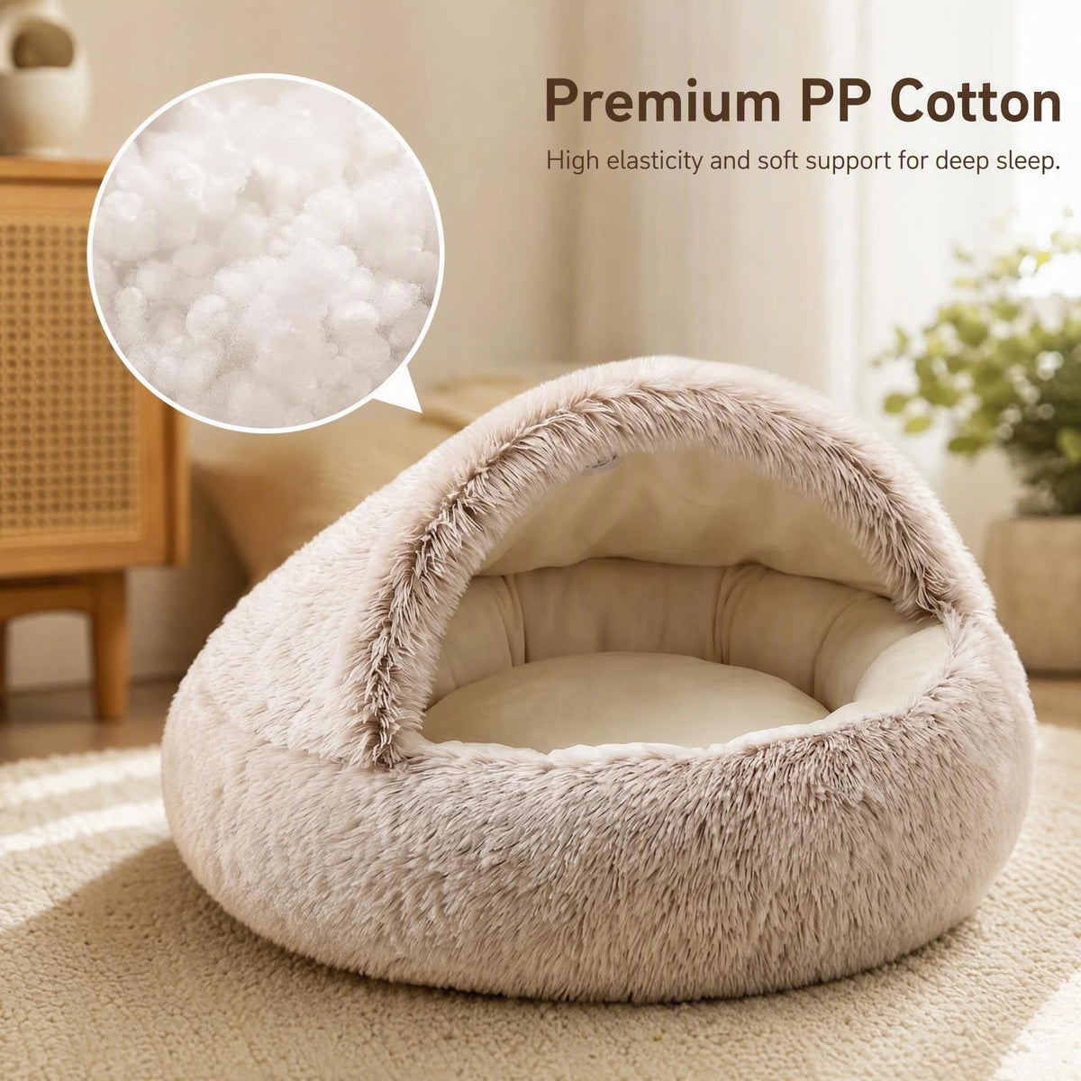 Convertible Donut Cat Bed Cave (Brown / 28 in Large Size)