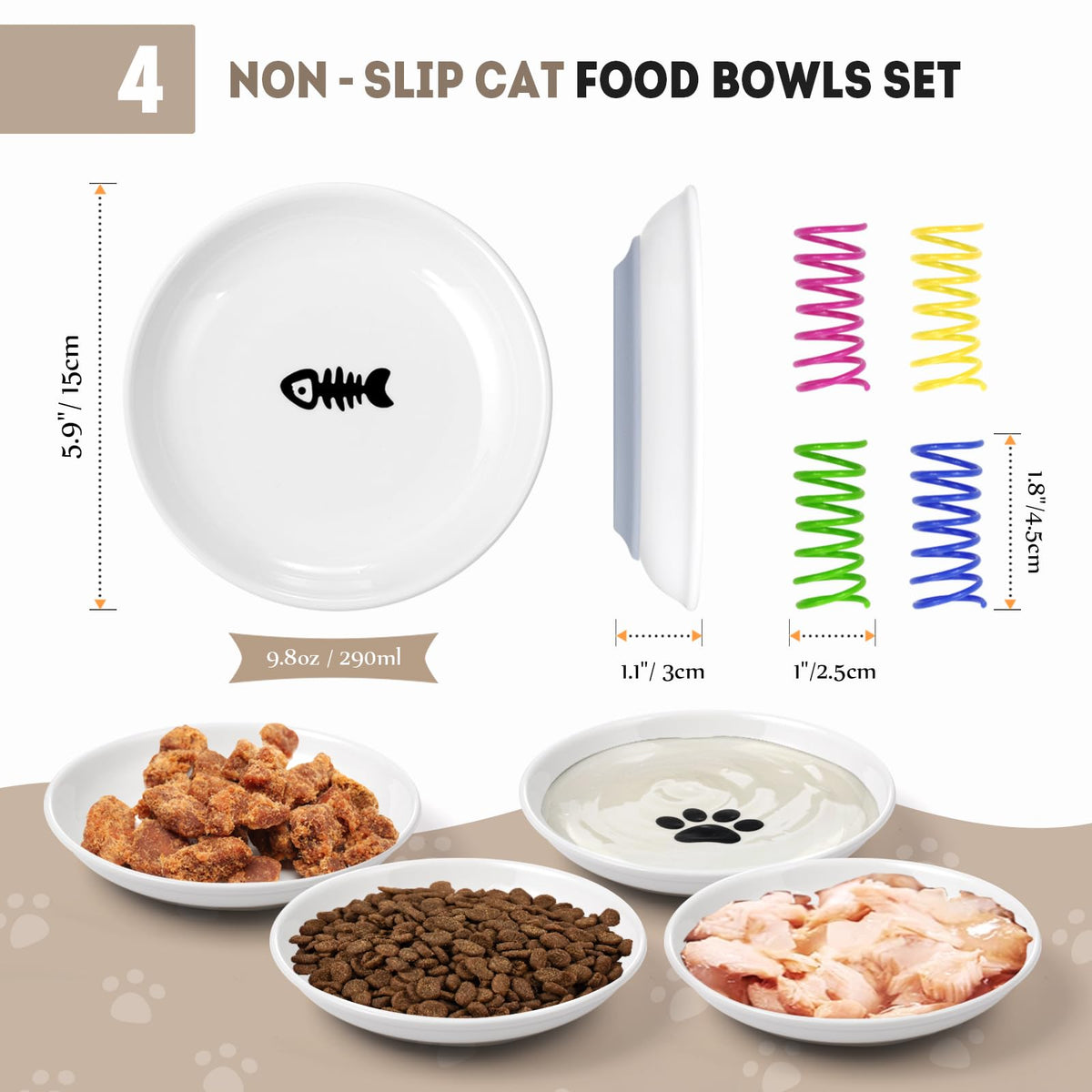 Cat Food Bowl (4pcs-White)