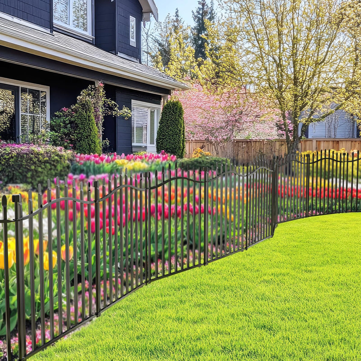 Metal Decorative Garden Fence 32" H x 22.5'L with Gate Yard Dog Panels (32 in(H) X 22.5 ft(L))