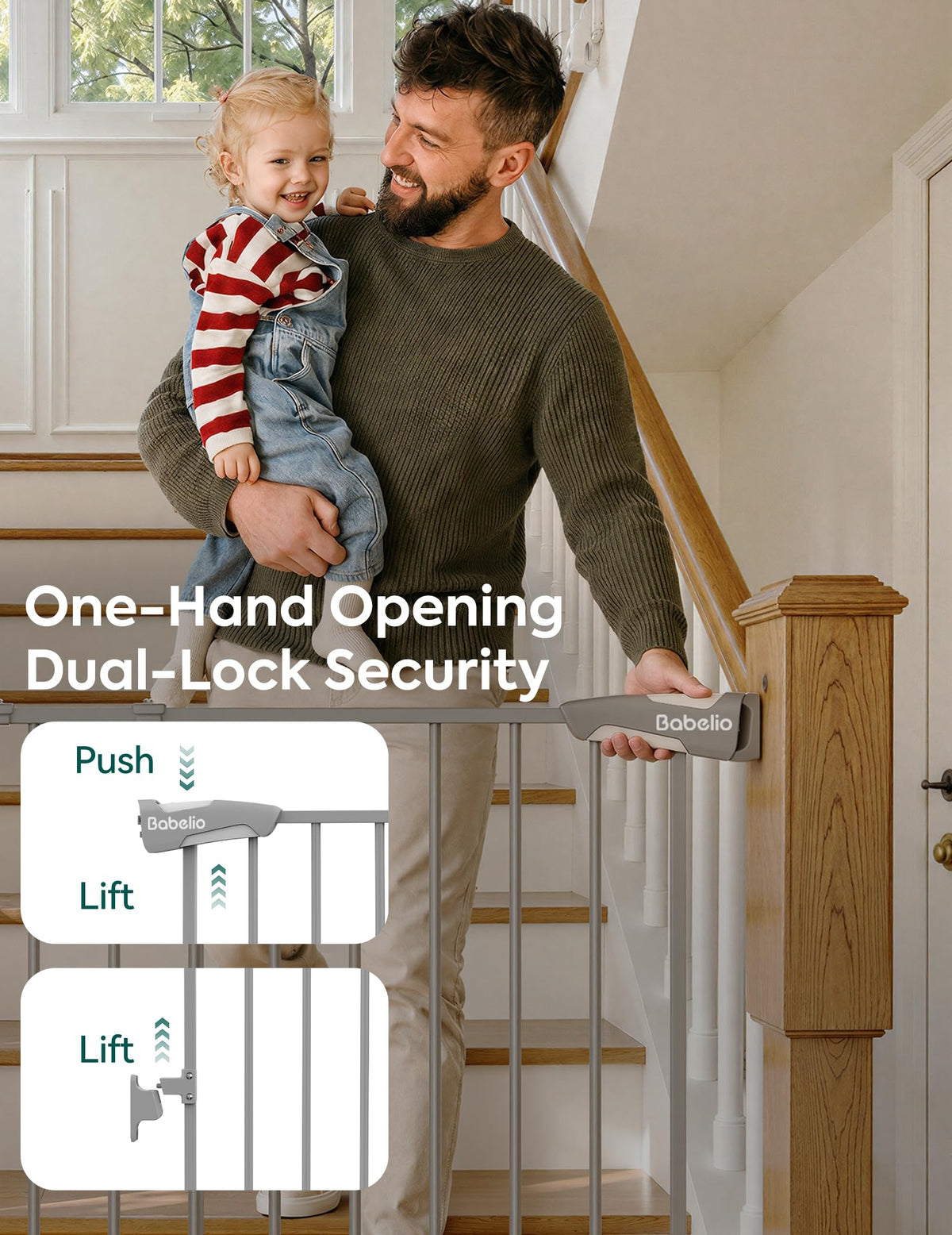 No Bottom Bar Baby Gate (Grey - B17 / 28" H, 26-43" W-Standard)