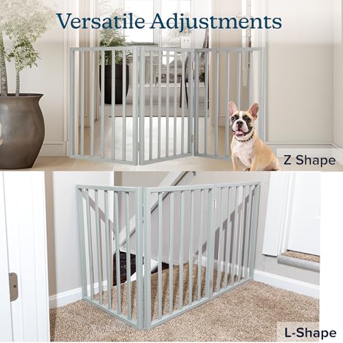 Pet Gate - 3-Panel Indoor Foldable Dog Fence for Stairs, Hallways, or Doorways - 54x24-Inch Retractable Wood Freestanding Dog Gates by PETMAKER (Gray) (Gray / 3 Panel)