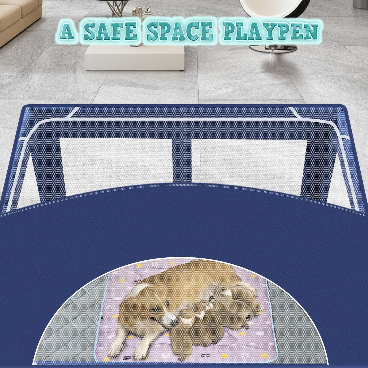 42x42 Inches Puppy Playpen with Cover&Dog Pads (Blue / 42x42 IN With Cover&Pad)