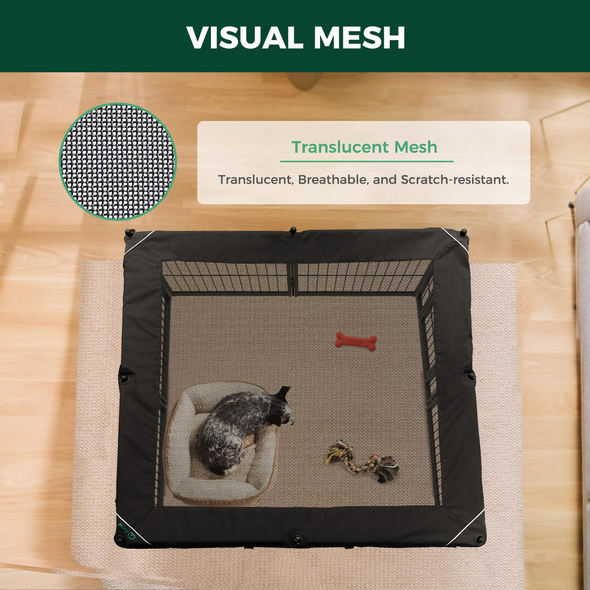 Homeplus Indoor Dog Playpen with Mesh Top Cover (Black / 24"H)