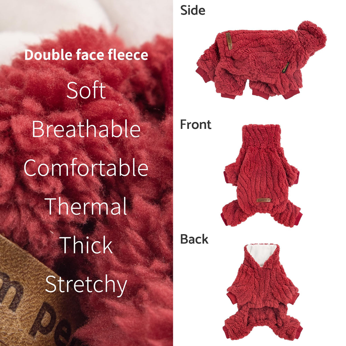 Turtleneck Fleece Dog Sweater Pajamas (X-Large / Red)