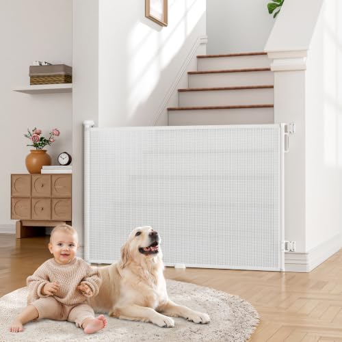 Retractable Baby Gate for Stairs (White / 55" Wide x 34" Tall)
