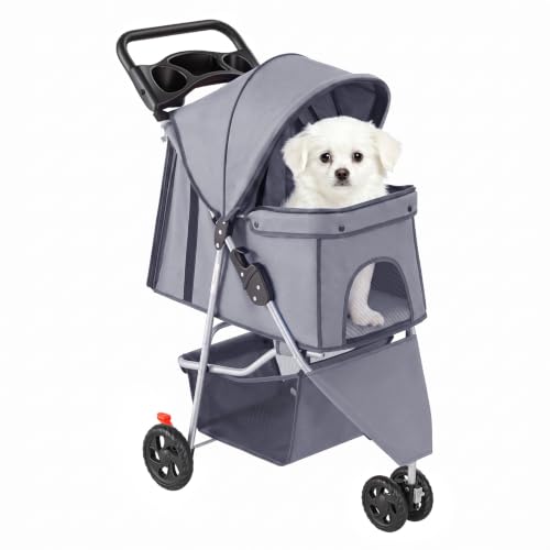 Foldable 3 Wheel Pet Stroller for Dogs and Cats (Grey / 29.13"×39.37"×17.71")