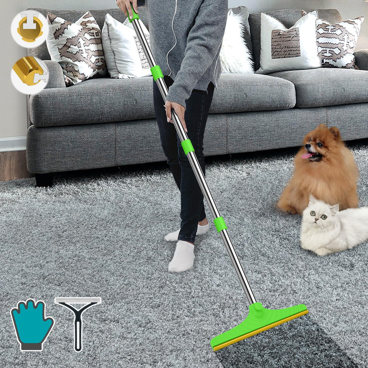 Carpet Rake for Pet Hair Removal (Green)