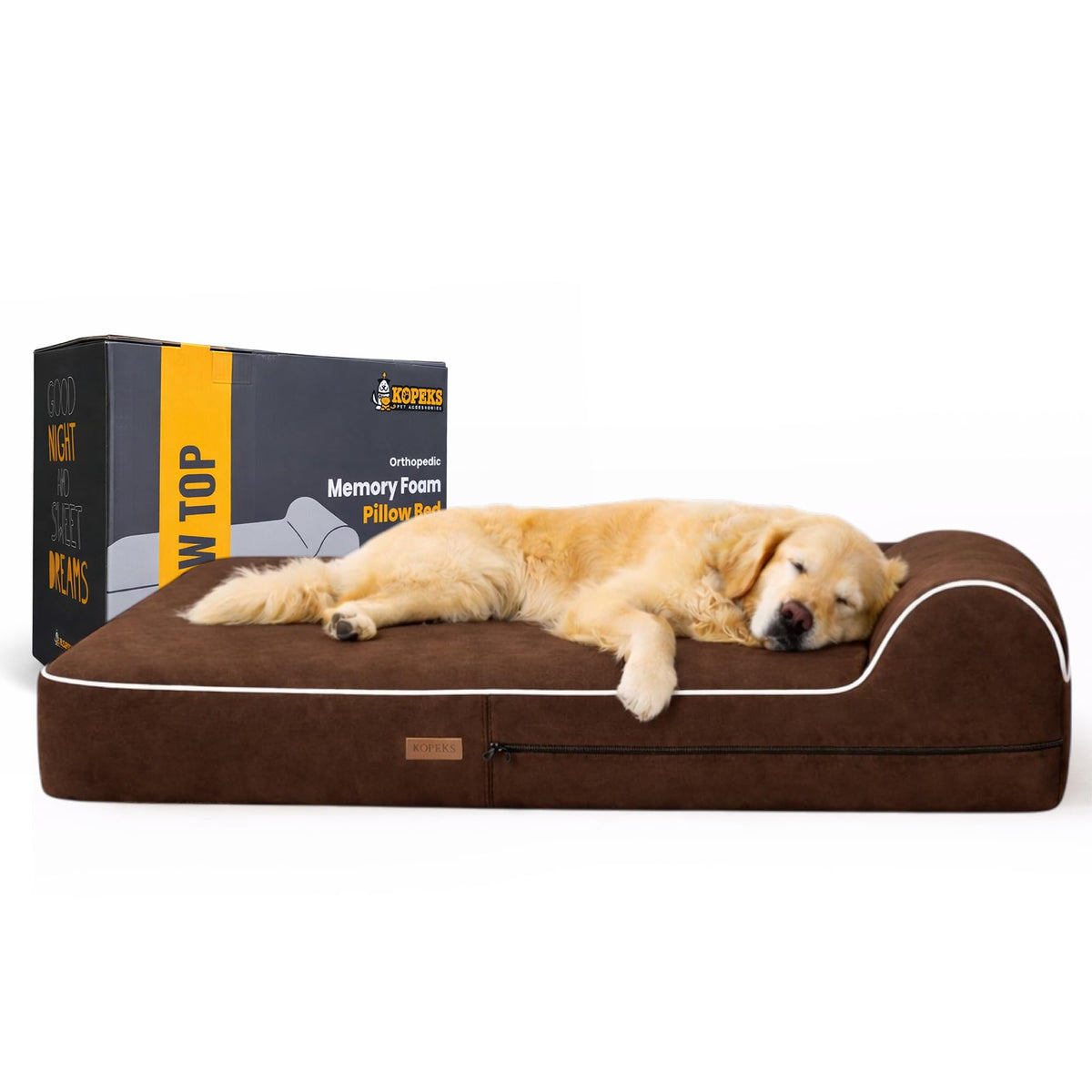 Orthopedic Memory Foam Dog Bed 7" Inch Thick Extra Large Dog Bed With Pillow Brown 50"x34"x10" Includes Waterproof Liner & Durable Removable Cover With Smart Design (Brown / XL - 50"x34"x10")