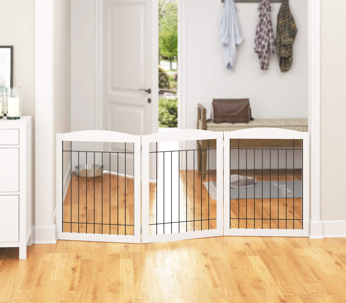 Extra Wide Dog gate for The House (White / 【3 Panels】72"W x 32"H)