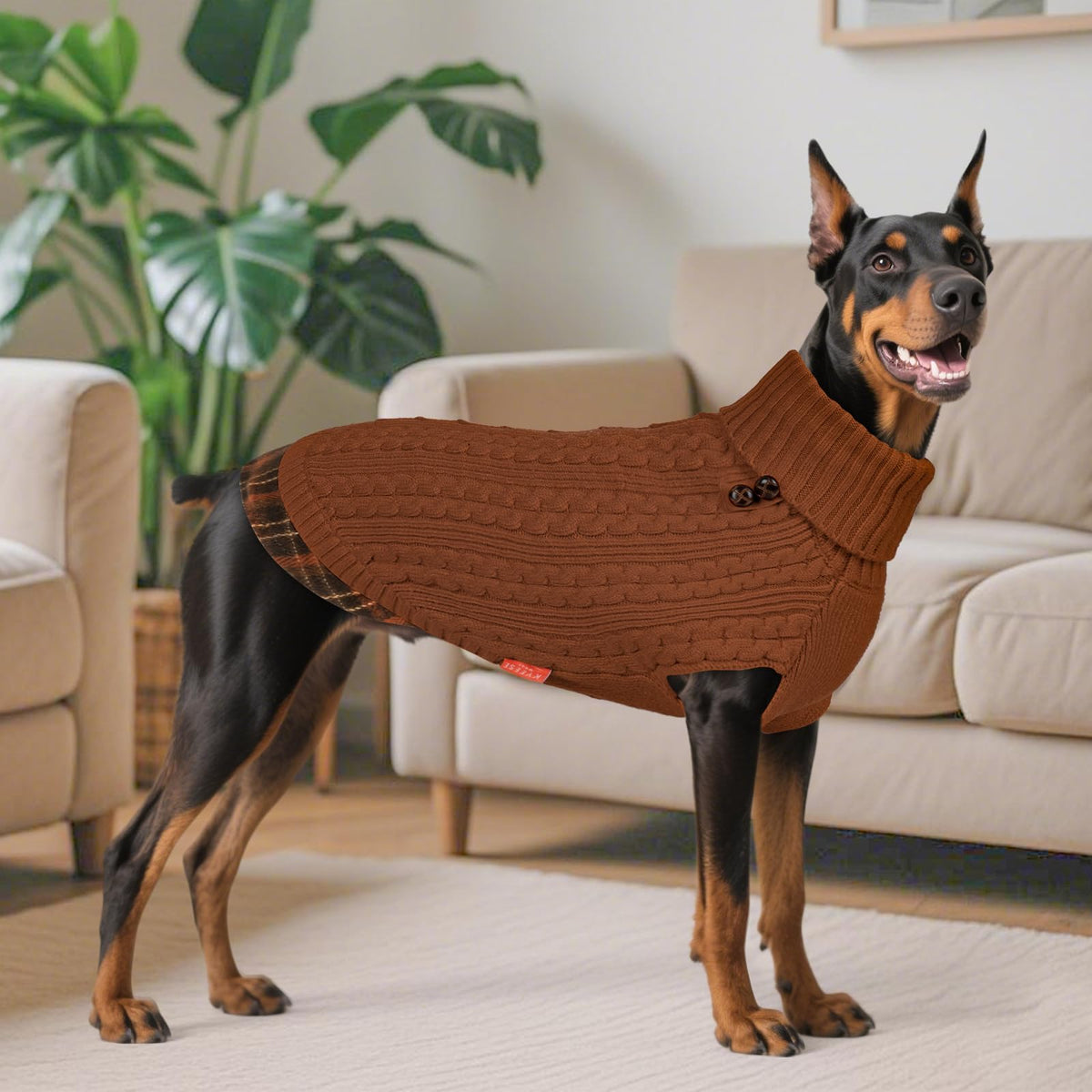 Dog Sweater for Medium Large Dogs Turtleneck Thick Knit Pullover (XX-Large (35-60lbs) / 9# Brown)