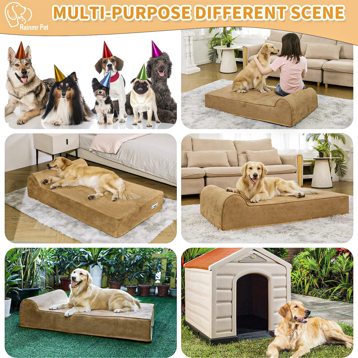 Orthopedic Dog Beds for Large Dogs (60.0"L x 48.0"W x 7.0"TH / Premium Version-Khaki)