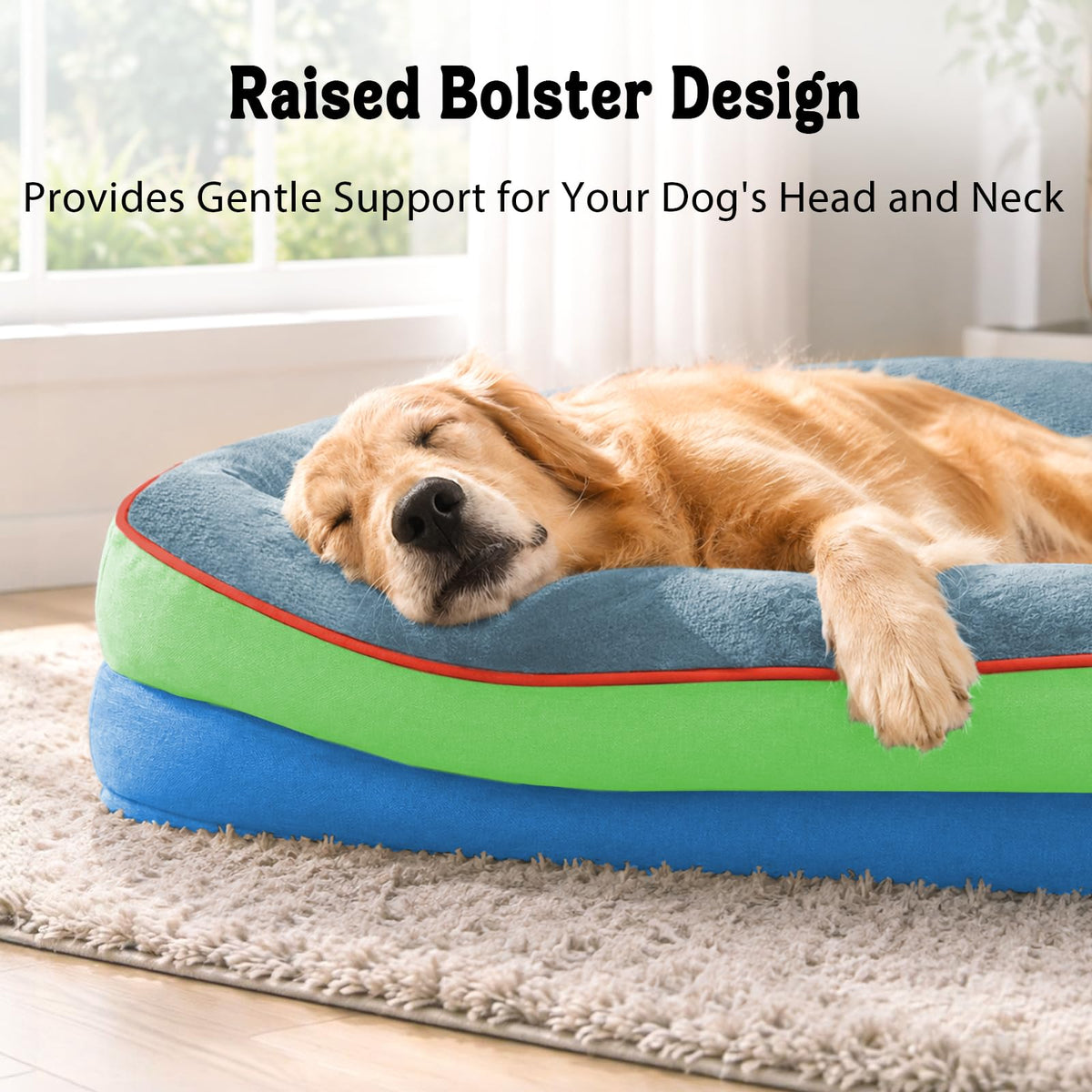 Orthopedic Washable XXL Dog Bed for Extra Large Dogs (Blue Lime / 45"L x 35"W x 7.5"Th)