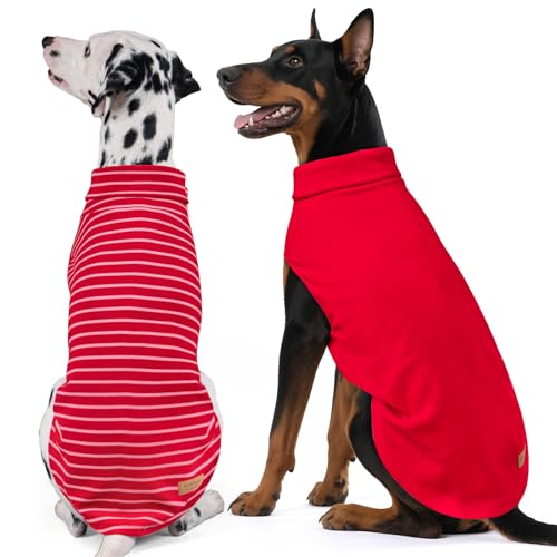 2Pack Dog Sweater for Large Dogs Soft Pet Coats Fleece Sweatshirt (XXX-Large (55-75lbs) / 9# Red+Red Stripe)